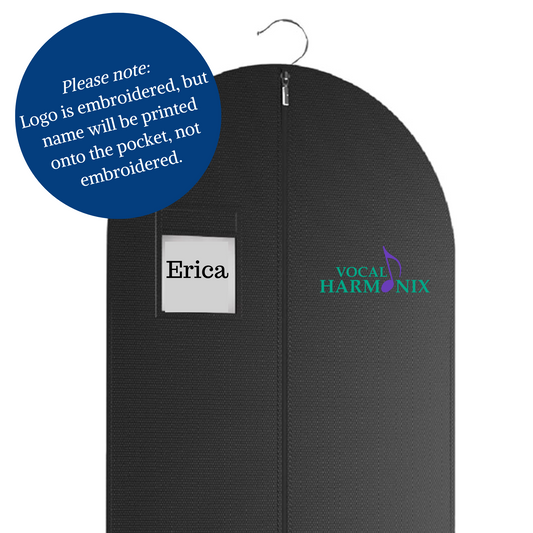 Vocal Harmonix - Embroidered Short Garment Bags for Dresses, Costumes, Coats, etc.