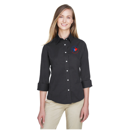 NED - Fitted - Embroidered Devon & Jones Perfect Fit™ 3/4-Sleeve Stretch Poplin Blouse