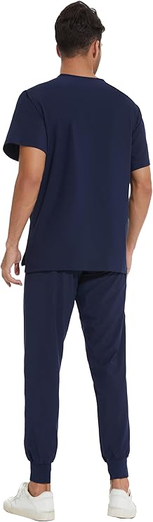 Music Medics - Printed COZYFIT Men Scrubs Set — Stretch V-Neck Scrub Top & Jogger Pant with 8 Pockets, Yoga Waistband, Anti-Wrinkle Scrubs for Men