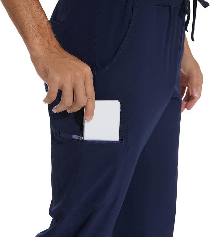 Music Medics - Printed COZYFIT Men Scrubs Set — Stretch V-Neck Scrub Top & Jogger Pant with 8 Pockets, Yoga Waistband, Anti-Wrinkle Scrubs for Men