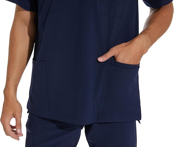 Music Medics - Printed COZYFIT Men Scrubs Set — Stretch V-Neck Scrub Top & Jogger Pant with 8 Pockets, Yoga Waistband, Anti-Wrinkle Scrubs for Men