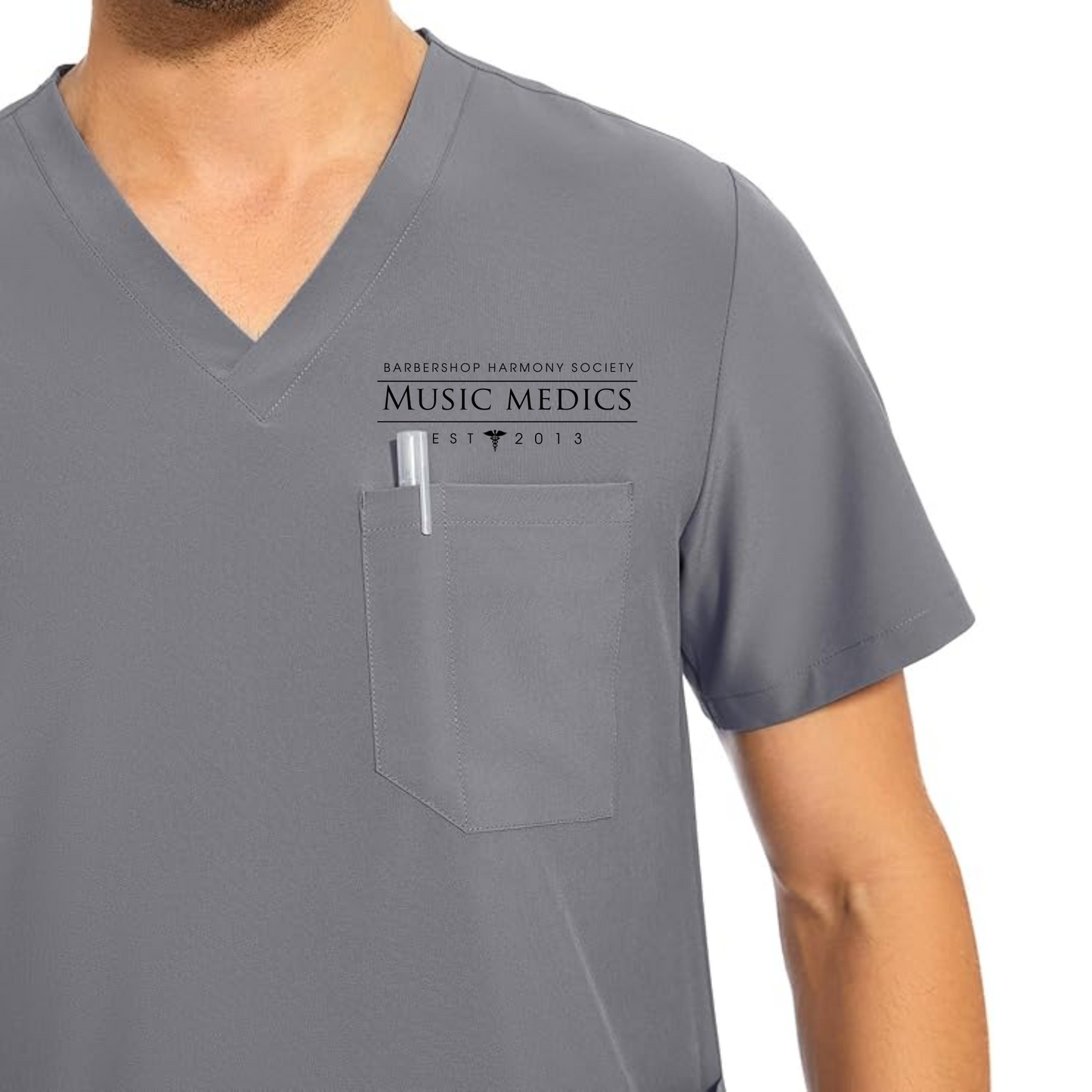 Music Medics - Printed COZYFIT Men Scrubs Set — Stretch V-Neck Scrub Top & Jogger Pant with 8 Pockets, Yoga Waistband, Anti-Wrinkle Scrubs for Men