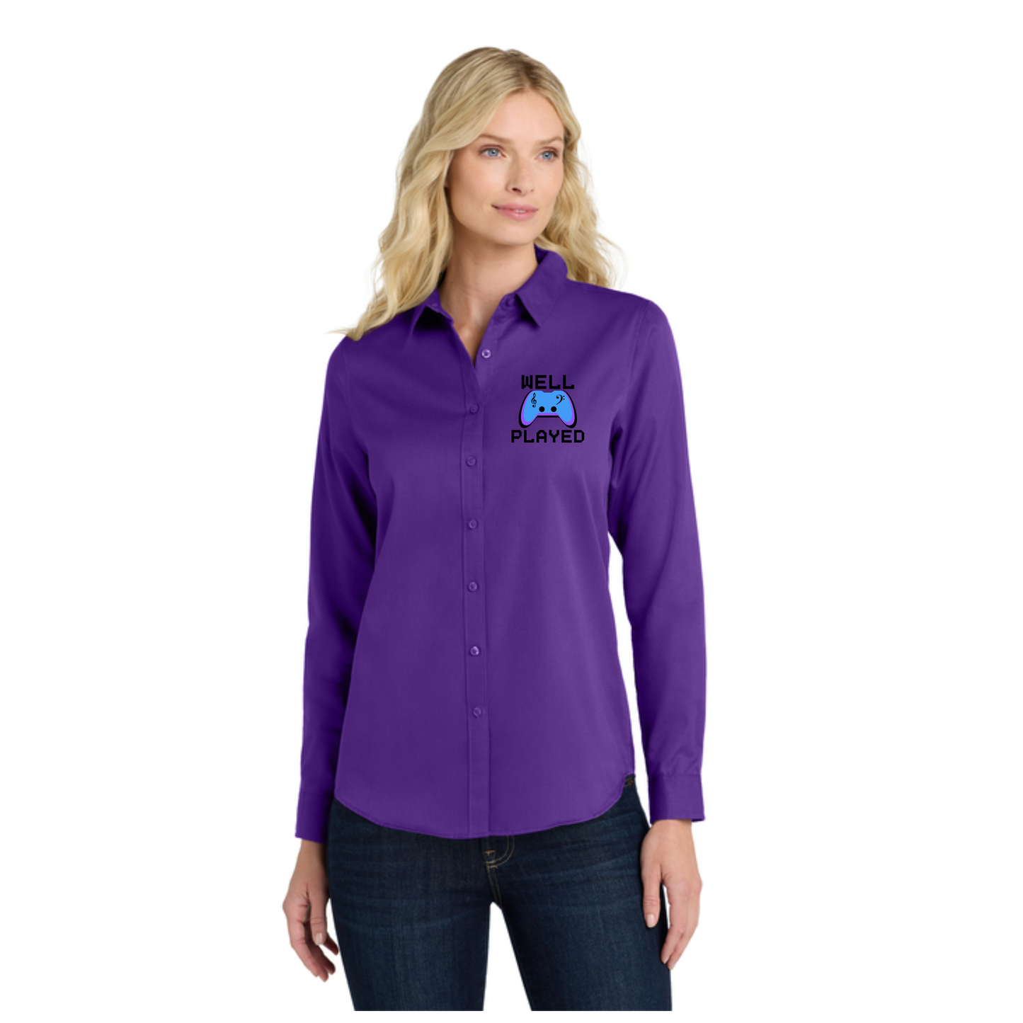 Well Played -  Embroidered Long Sleeve Women's Fit SuperPro React™ Twill Shirt